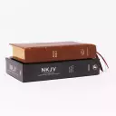 NKJV, End-of-Verse Reference Bible, Personal Size Large Print, Premium Goatskin Leather, Brown, Premier Collection, Red Letter, Thumb Indexed, Comfort Print