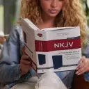 NKJV, Interleaved Bible, Journal Edition, Hardcover, Blue, Red Letter, Comfort Print