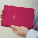 NKJV, Compact Center-Column Reference Bible, Dark Rose Leathersoft, Red Letter, Comfort Print