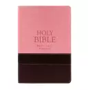 KJV Large Print Bible, Brown and Pink, Imitation Leather, Red Letter, Verse Finder, Reading Plan, Gilt Edged, Ribbon Marker, Presentation Page, Subheadings