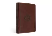 ESV Large Print Compact Bible, Brown, Imitation Leather, Compact, Concordance, Ribbon Market, Gilded Edges, Red Letter, Sewn Binding, Cross Design