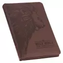 KJV Holy Bible, Standard Size Faux Leather Red Letter Edition - Thumb Index & Ribbon Marker, King James Version, Brown Lion Zipper Closure