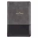 KJV Bible Deluxe Gift Faux Leather, Gray/Black w/zipper