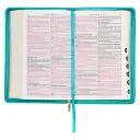 KJV Holy Bible, Standard Size Faux Leather Red Letter Edition - Thumb Index & Ribbon Marker, King James Version, Teal Floral Zipper Closure