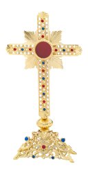 Gold Plated Reliquary with Stones H 28 cm