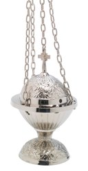 Nickel Plated Thurible with Cross H 18 cm
