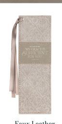 Bookmark Faux Leather Taupe My Grace Is Sufficient For You 2 Cor. 12:9
