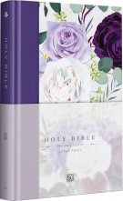KJV Holy Bible, Large Print Medium Format, Purple Cloth Hardcover with Floral Design, Ribbon Marker, Red Letter