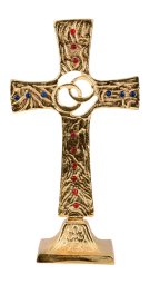 Gold Plated Wedding Cross with Stones H 25 cm