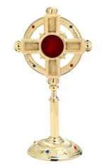 Gold Plated Reliquary with Stones H 32 cm