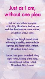 Just As I Am, Without One Plea - Hymn Card (Double Sided)