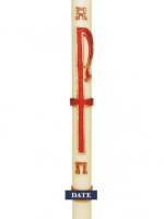 30" x 3" Paschal Candle with Simple PX in Red & Gold Design Wax Relief
