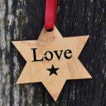 Olive Wood Star Decoration - Love
