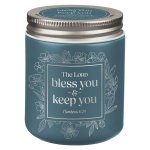 Glass Candle w/Screw Top Lid Blue Bless You and Keep You Num. 6:24