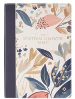 NLT, The Spiritual Growth Bible Faux Leather, Navy with leaves