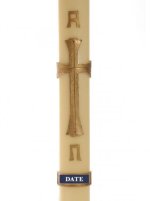 30" x 3" Paschal Candle with All Gold Cross & Alpha Omega Wax Relief