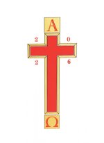 2026 Paschal Transfer: Alpha & Omega with Red Cross/Gold Edging with date - Single