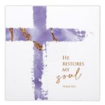 Wall Plaque-He Restores My Soul-Lavender (5" Sq.)