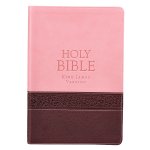 KJV Large Print Bible, Brown and Pink, Imitation Leather, Red Letter, Verse Finder, Reading Plan, Gilt Edged, Ribbon Marker, Presentation Page, Subheadings