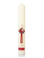 30" x 3" Paschal Candle with 2026 Red Cross & White Dove Wax Relief - Single