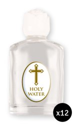 12 x Glass Holy Water Bottle with Cross (20ml)