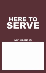 Name Tags: Here To Serve - Burgundy (Package of 50)