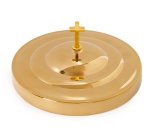 Communion Bread Plate Cover  6 5/8" x 3/4" - Brass Finish With Elegant Cross Topper