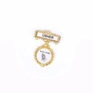 Badge Fancy Round Usher Ethnic Praying Hands Pin