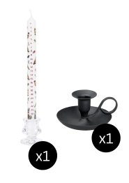 29.5cm Advent Candle: Winter Birds & Black Classic Candle Holder H 5 cm
