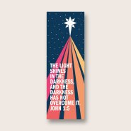 Pack of 30 Christian bookmarks. All same design. The light shines in the darkness