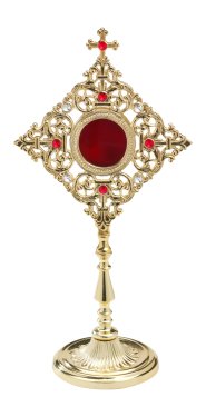 Gold Plated Reliquary with Stones H 32 cm