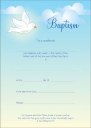 Baptism Certificate - Dove & Clouds - Child - Pack of 10