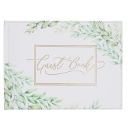 Guest Book White/Green Leaves