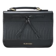 Medium Blessed Tassels Black Vegan Leather Croc Style Bible Cover
