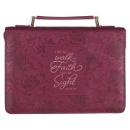 Large Walk By Faith Protective Maroon Floral Faux Leather Bible Cover - 2 Corinthians 5:7