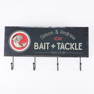 Bait & Tackle Wood Wall Decor with Hooks