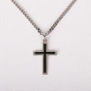 24" Sterling Silver Cross Necklace with Black Inlay