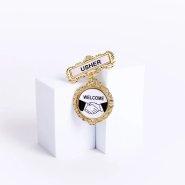 Badge Fancy Round Usher Shaking Hands Pin