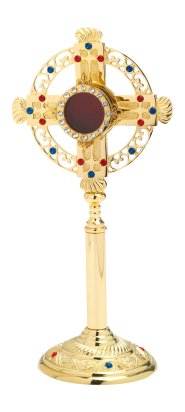 Gold Plated Reliquary with Stones H 26 cm