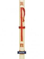 30" x 3" Paschal Candle with Simple PX in Red & Gold Design Wax Relief