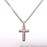 24" Sterling Silver Rhodium Plated Cross Necklace