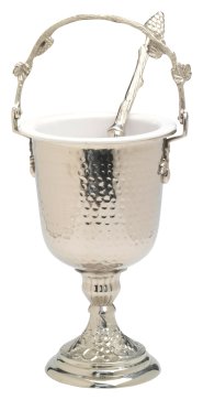 Nickel Plated Holy Water Vessel with Aspergil H 35.5 cm