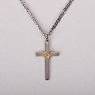 24" Sterling Silver Cross Necklace with Gold Rope Design