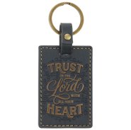 Trust in the Lord Charcoal Grey Faux Leather Keychain - Proverbs 3:5
