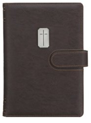 Journal-Man Of God w/Cross (1 Tim. 6:11)-Espresso Brown Faux Leather w/Magnetic Closure