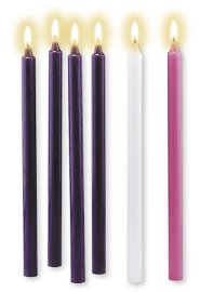 Purple, Pink & White Advent Candle Set - 15 inch x 1 1/8 inch