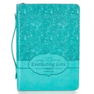 Medium Everlasting Love Turquoise Faux Leather Bible Cover - Jeremiah 31:3