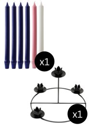 Advent Candle Set (12" x 1") Fluted & 8.5 Inch Diameter Advent Frame with Raised Centre - Purple, Pink & White