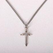 16-18" Platinum Plated Brass Chain with Sterling Silver Cross Stone Necklace