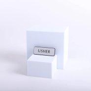 Badge Engraved Contemporary Usher Silver Pin